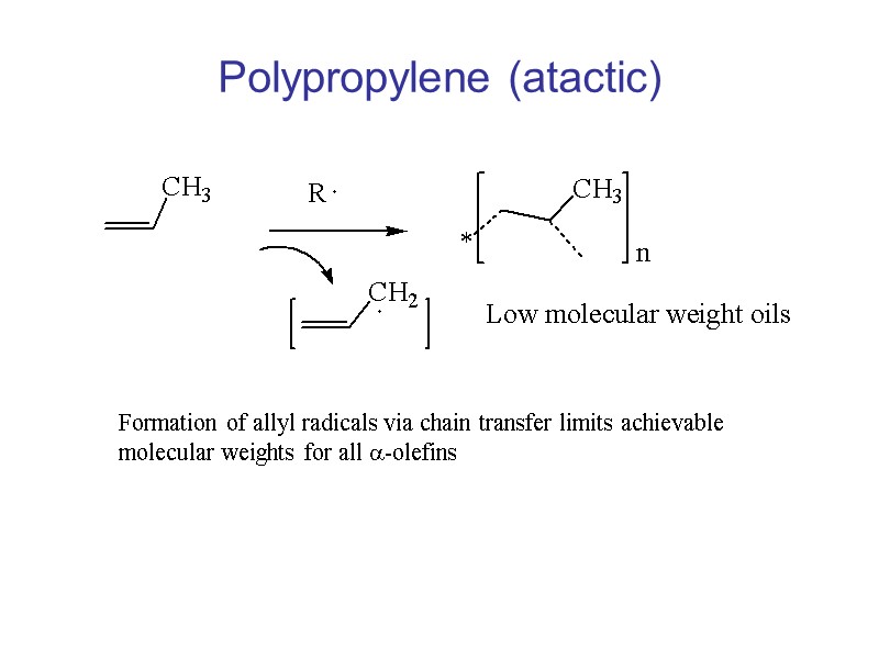 Polypropylene (atactic) Formation of allyl radicals via chain transfer limits achievable molecular weights for